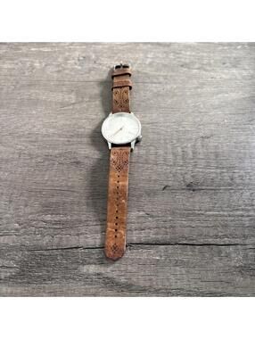 Komono The Winston Mens Watch 46mm Stainless White Dial Brown Leather